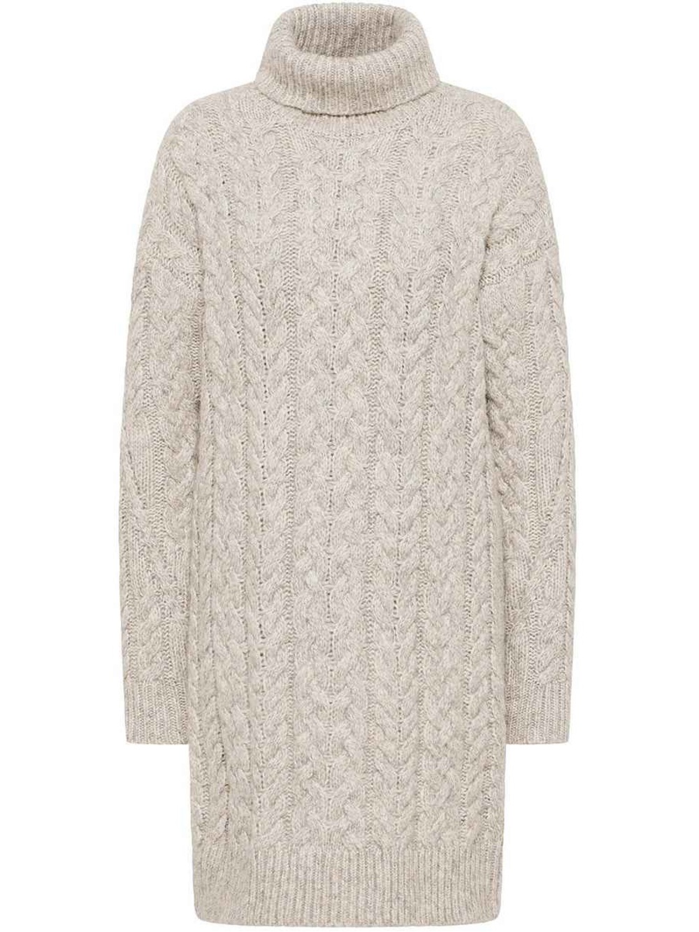 RAGWEAR Chunky Cable thick Knit Turtleneck Dress - Cream